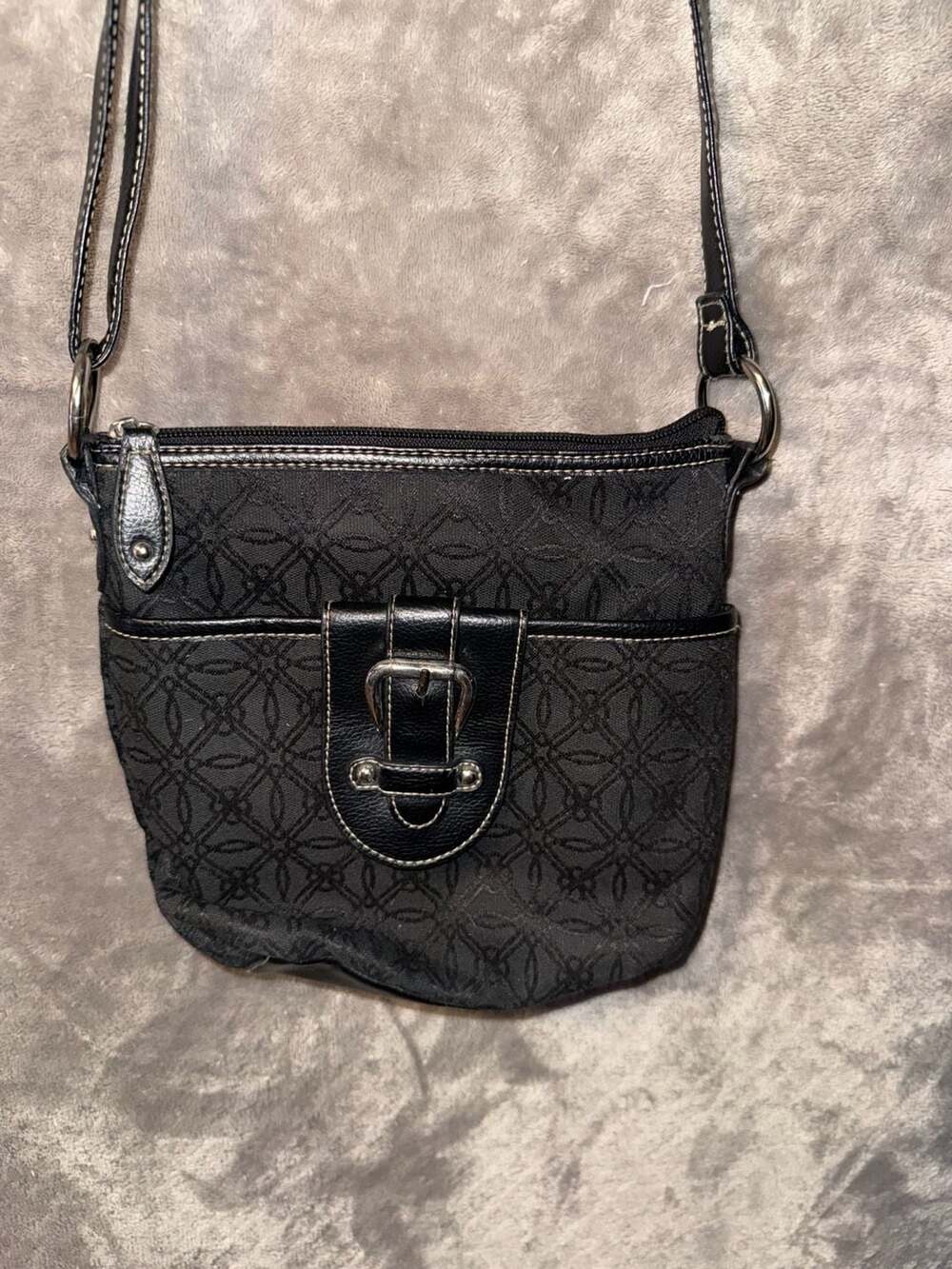Croft & Barrow Black Patterned Fabric Crossbody Bag
